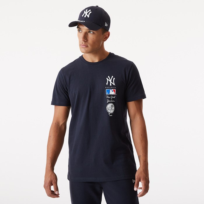 New York Yankees Stack Logo Miesten T-paita Laivastonsininen - New Era Vaatteet Verkossa FI-950264
